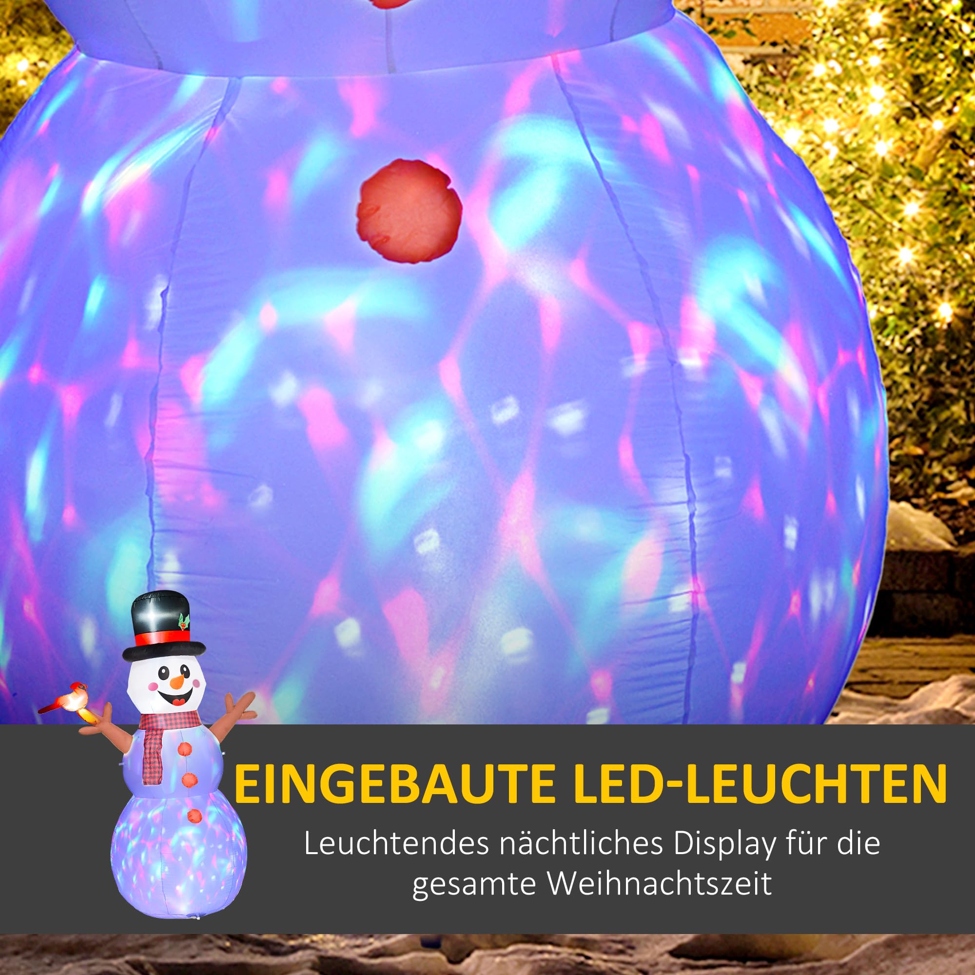 Outsunny Aufblasbar Weihnachtsdeko 2,4 m Schneemann mit LED-Beleuchtung