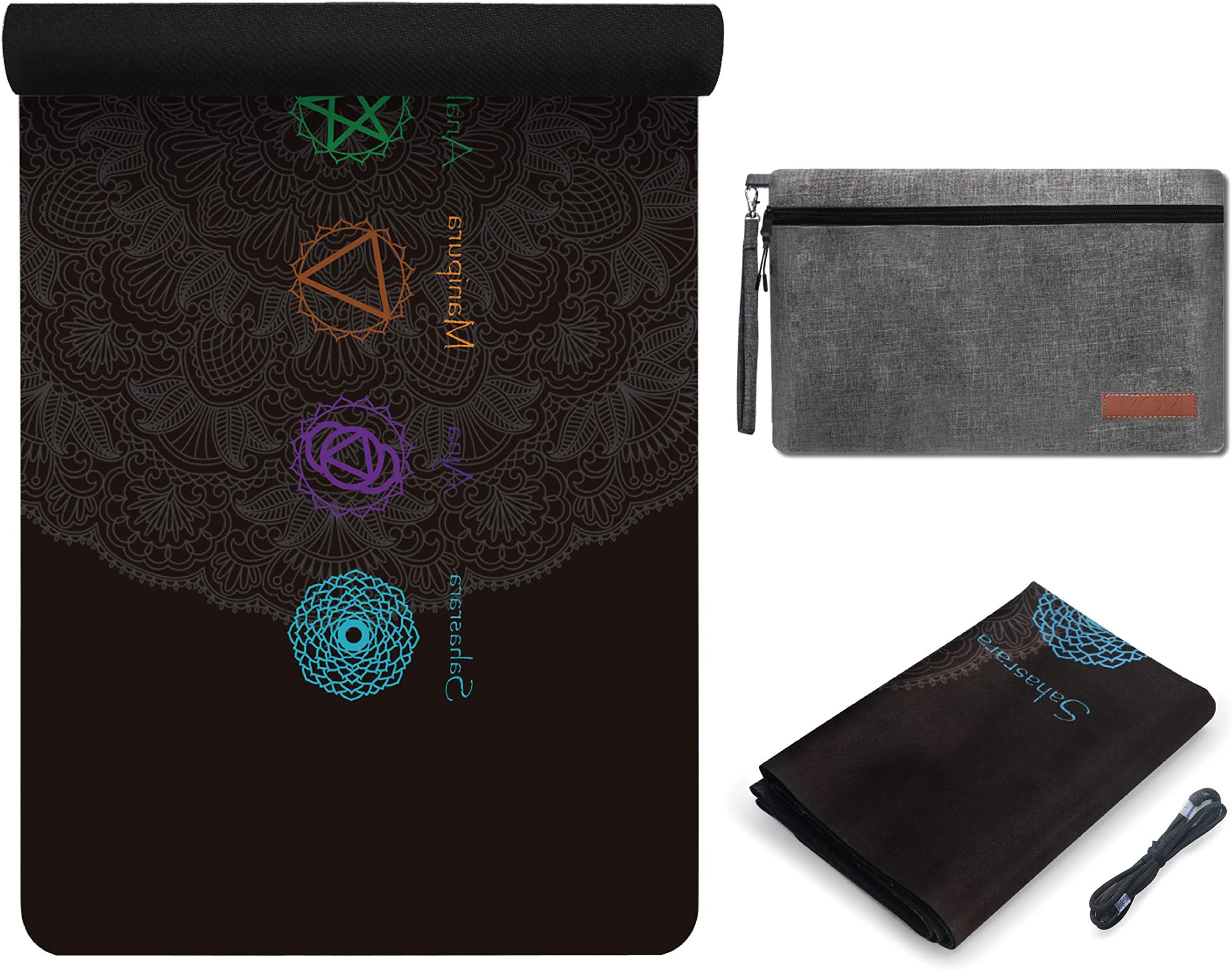 YOYI Travel Yoga Mat - Foldable Natural Rubber Fitness Mat, Non Slip Folding Mat for Pilates, Aerobics, Floor Exercises, 72"x 26" Thickness 1/16 inch, with Carrying Strap & Bag