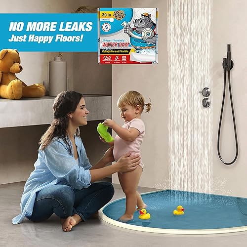 Miniatura 7 de Barrera de agua para umbral de ducha de 39 pulgadas, bloqueador de agua plegable blanco para ducha, protector de agua para piso, bloqueador de agua