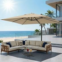 OLILAWN 9 x 12 Cantilever Offset Patio Umbrella with Base Included, Large Outdoor Rectangular Umbrella with 360-degree Rotation & Infinite Tilt Adjustment, 240GSM UV Protection Fade-Resistant Canopy, Heavy-Duty Aluminum Frame for Outdoor Patio, Deck, Backyard, Poolside, Champagne