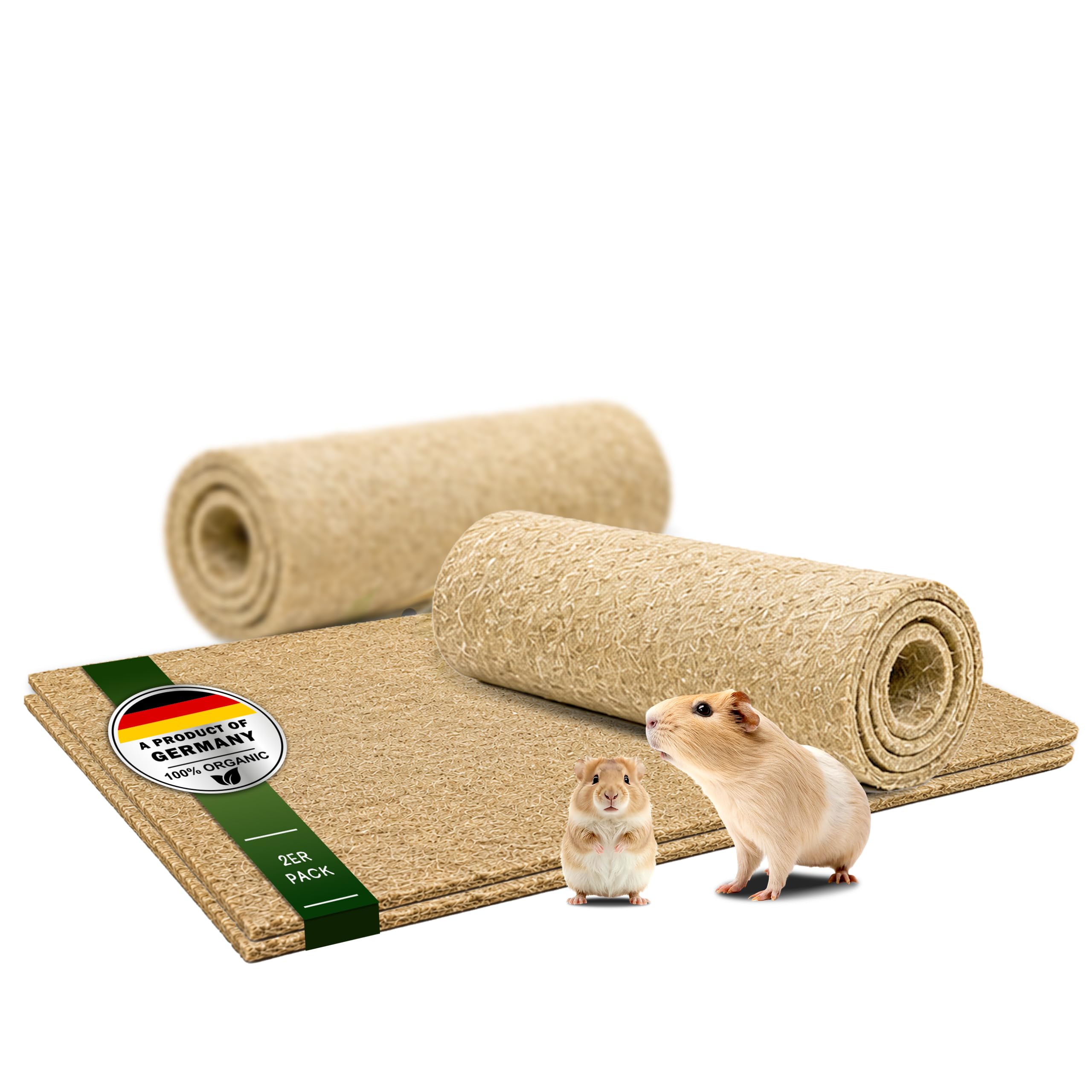 ProFlora® Alfombra para roedores de cáñamo 100% - Esterillas de cáñamo biodegradables para roedores como conejos, cobayas y hámsters (100 x 50 cm, 5 mm de grosor, 2 unidades)