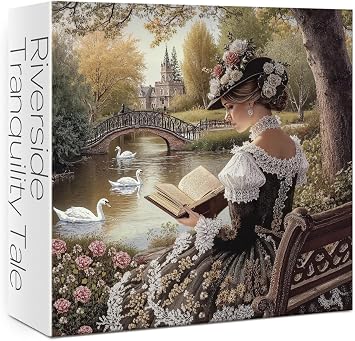 Flower Elegant Woman Puzzles for Adults 1000 Pieces. Autumn Nature Riverside Landscape Jigsaw Puzzles. Challenging Floral, Swan,Lake Art Puzzles