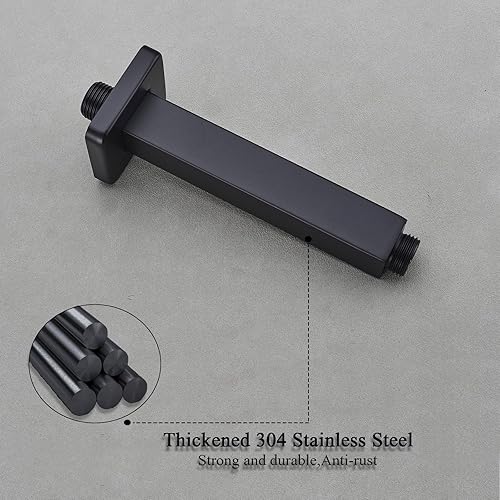 Miniatura 3 de Brazo de ducha negro con brida, brazo de extensión de cabezal de ducha de montaje en techo, brazo de ducha cuadrado de acero inoxidable, 4 pulgadas