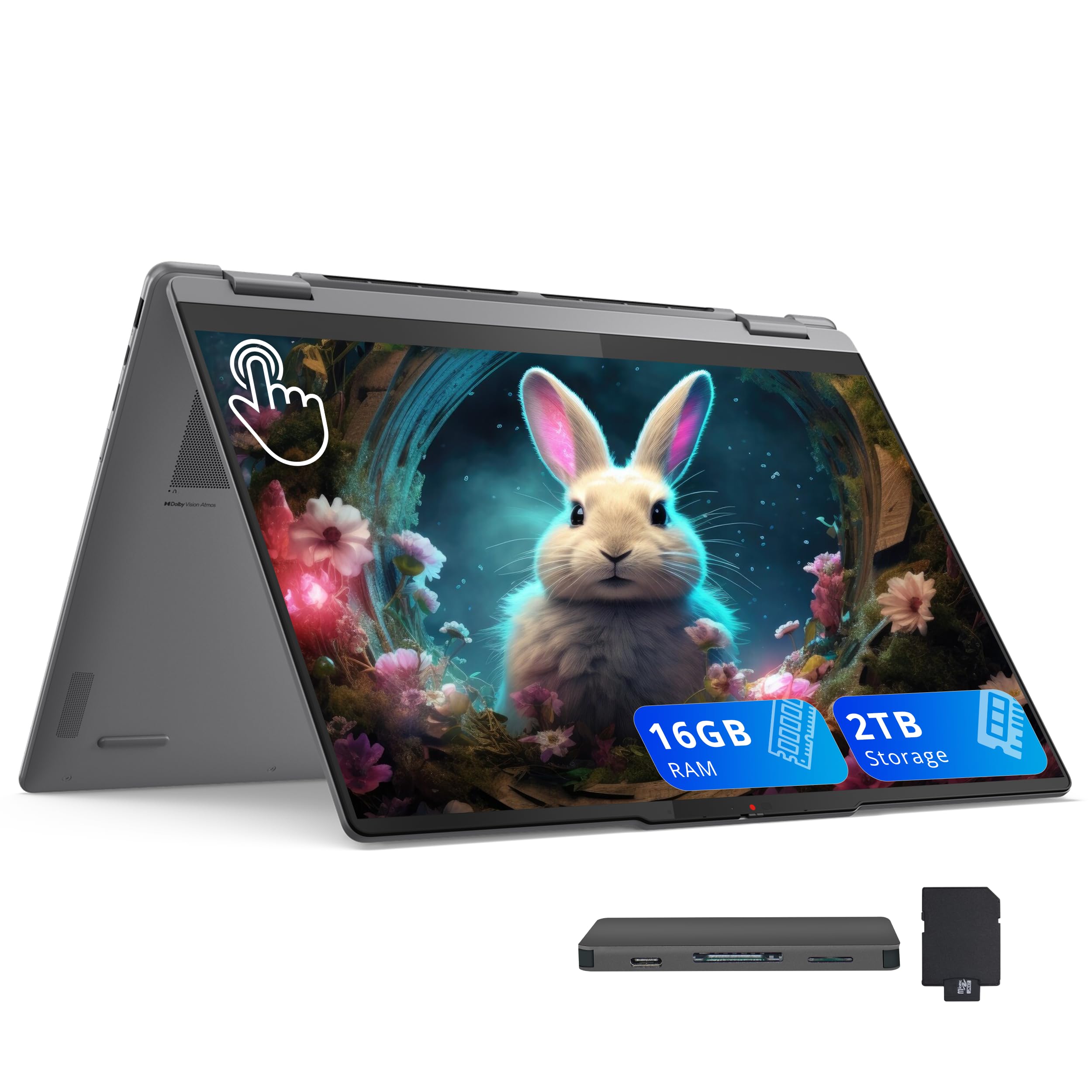 Lenovo Yoga 7i 2-in-1 16" 2K Touchscreen Laptop, Intel Core Ultra 7 256V, 16GB LPDDR5X, 2TB(1TB SSD+1TB Docking Station Set), Intel Arc Graphics, Fingerprint, Backlit Keyboard, Wi-Fi 7, Win11, Gray