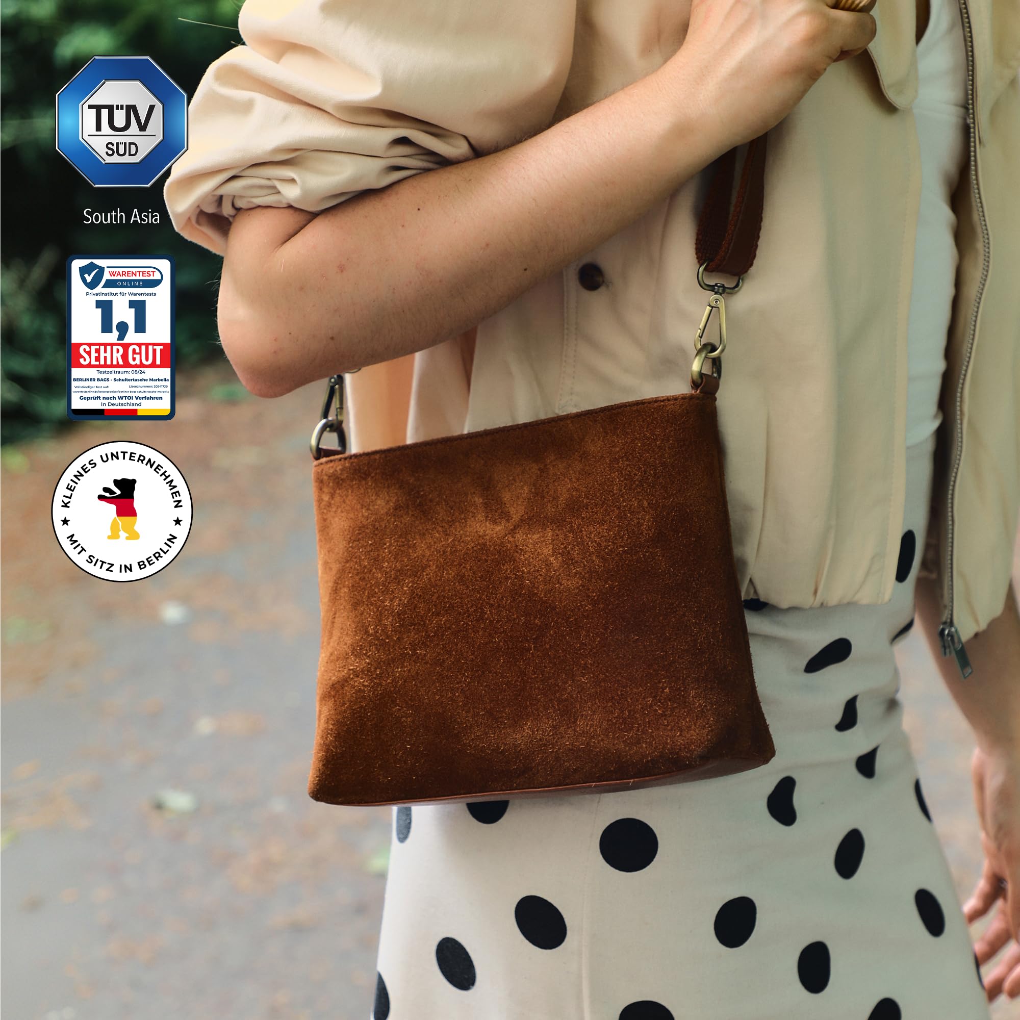 Berliner Bags Umhängetasche Mittelgroße Wildleder Marbella Vintage - Braun