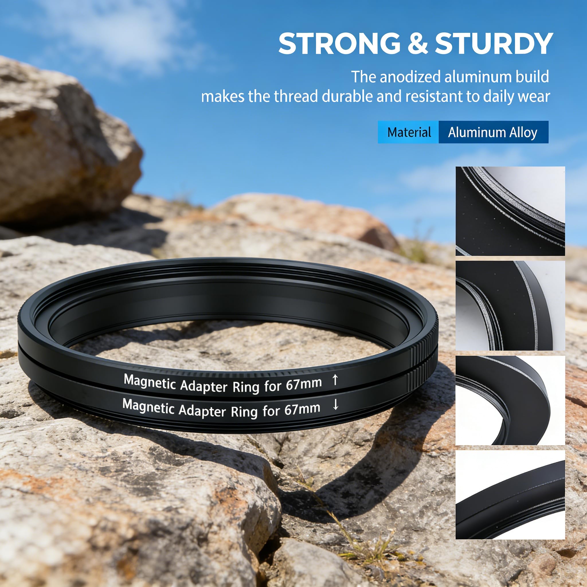 Kit de Anillo Adaptador de Filtro magnético de 67 mm Adaptador de Anillo para Filtro y Lente Aleación de Aluminio y ultradelgada para convertir Hilo en magnético