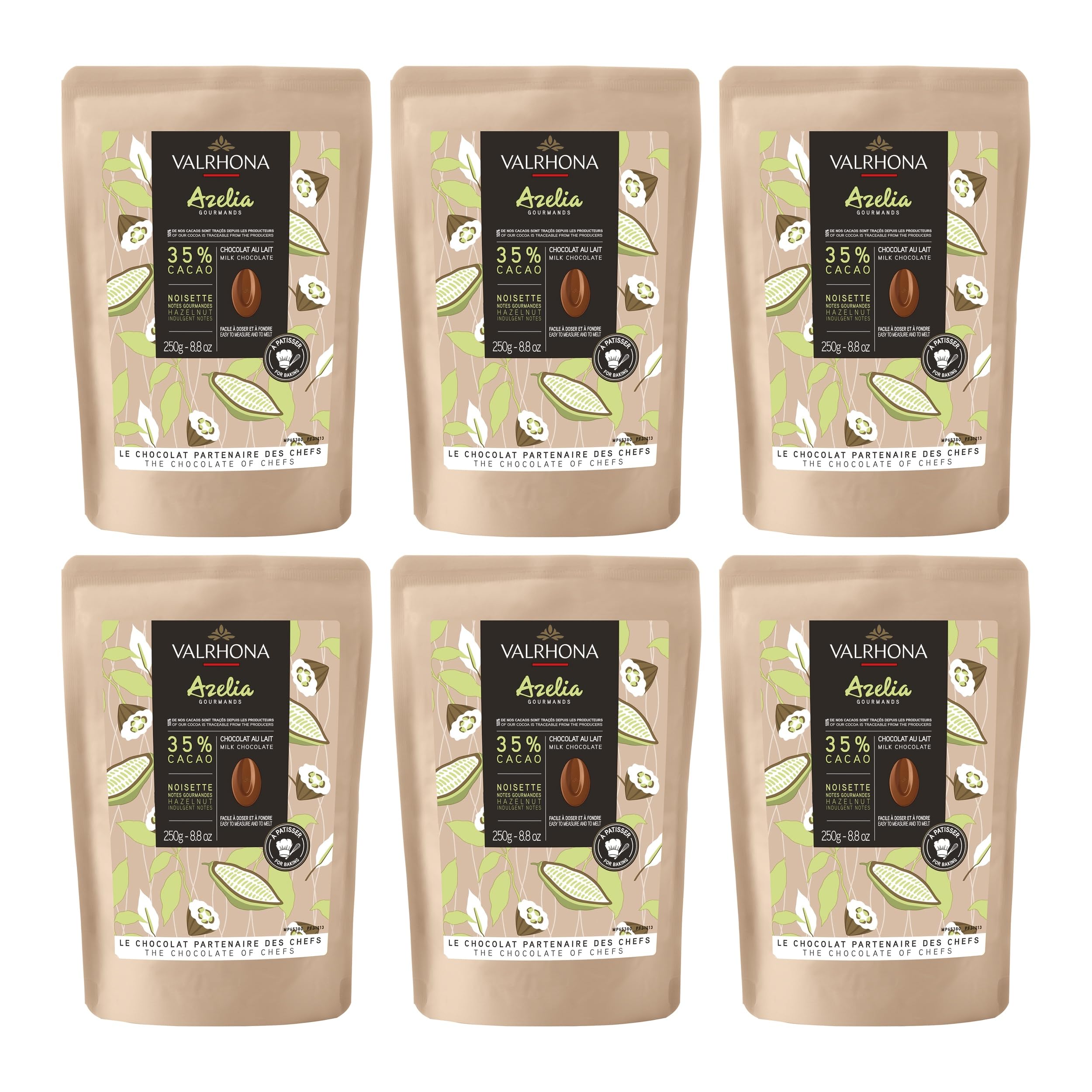 Valrhona Vollmilch-Backschokolade Azélia 35% Cacao Frankreich inkl. FeinWert E-Book (6 x 250g)