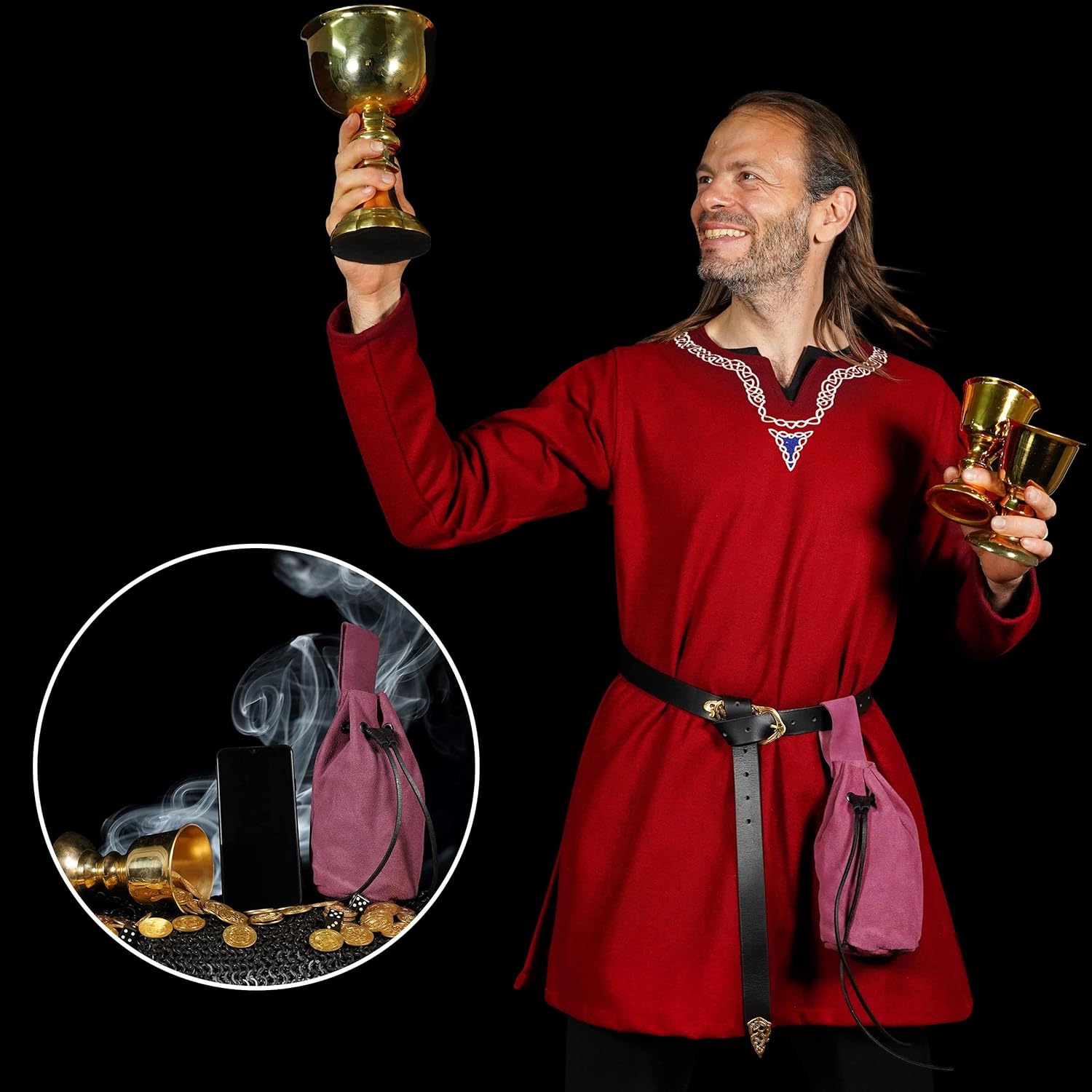 Mythrojan Drawstring Belt Bag Renaissance Costume Accessories Medieval Suede Leather Purse Viking Coin Jewelry Pouch Waist Bag for LARP, Festivals, Renfaire, Reenactments Lavender- 8" x 6.5" - Image 5