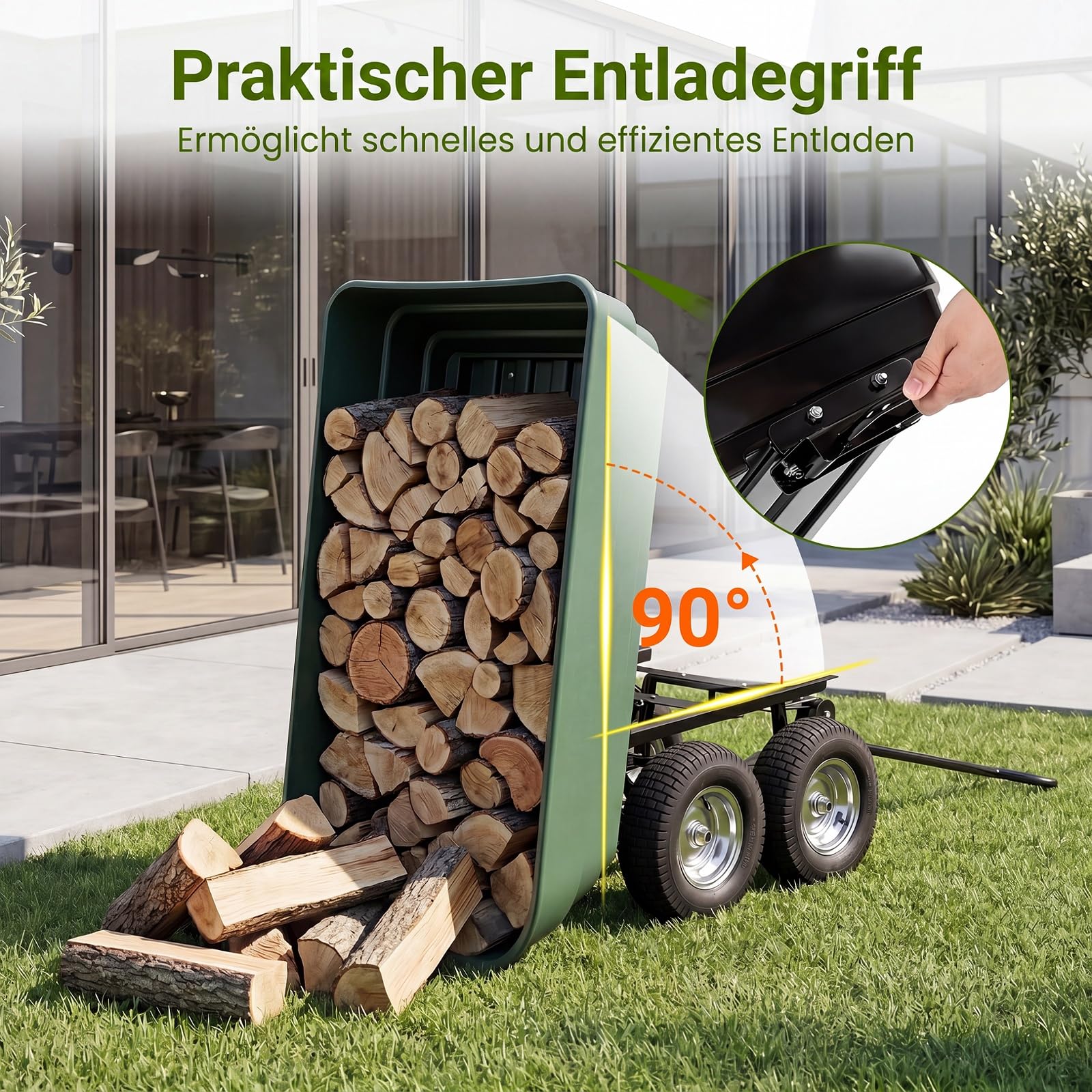 COSTWAY Bollerwagen, 400 kg | 125 L | Kippfunktion, Gartenwagen mit verstellbarem Griff & Luftreifen, Transportwagen Metall, Kippwagen Sackkarre, für Garten, Hof, Camping, 120x56x61,5 cm, Schwarz