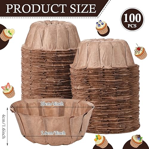 Miniatura 2 de Eaasty 100 piezas de mini molde de tubo estriado para hornear antiadherente redondo estriado para tartas mini molde de papel para magdalenas tubo