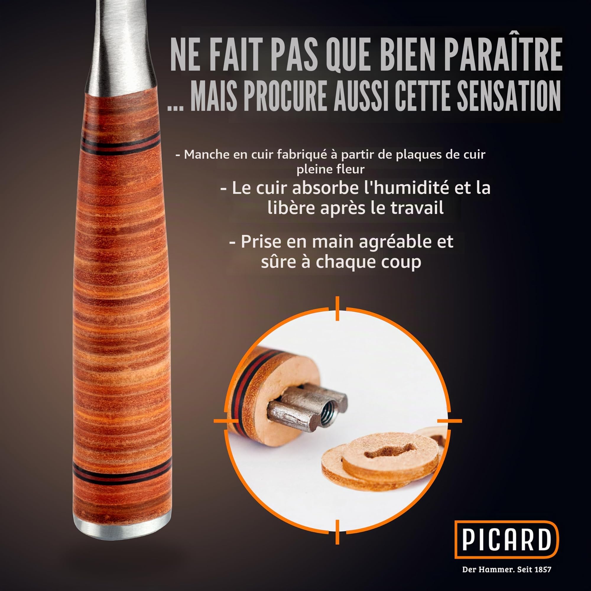 PICARD marteau de charpentier, surface striée, no. 790 ½ + Pied-de-biche BlackGiant® + Sticker | Marteau charpentier professionnel 800 g | Tout acier | Magnet porte-clou | Hammer | Avec arrache clou