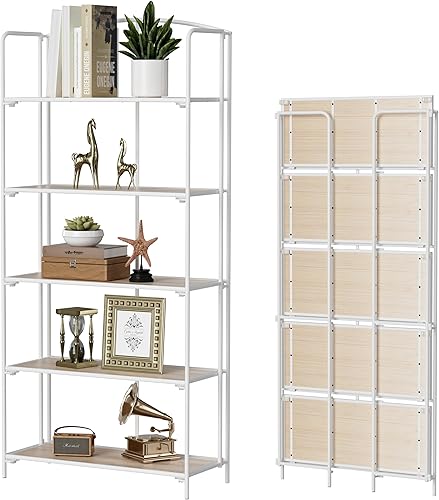 Miniatura 120 de Crofy - Estantería plegable sin montaje para sala de estar, estante plegable blanco de 5 niveles para oficina en casa, organizador de almacenamiento