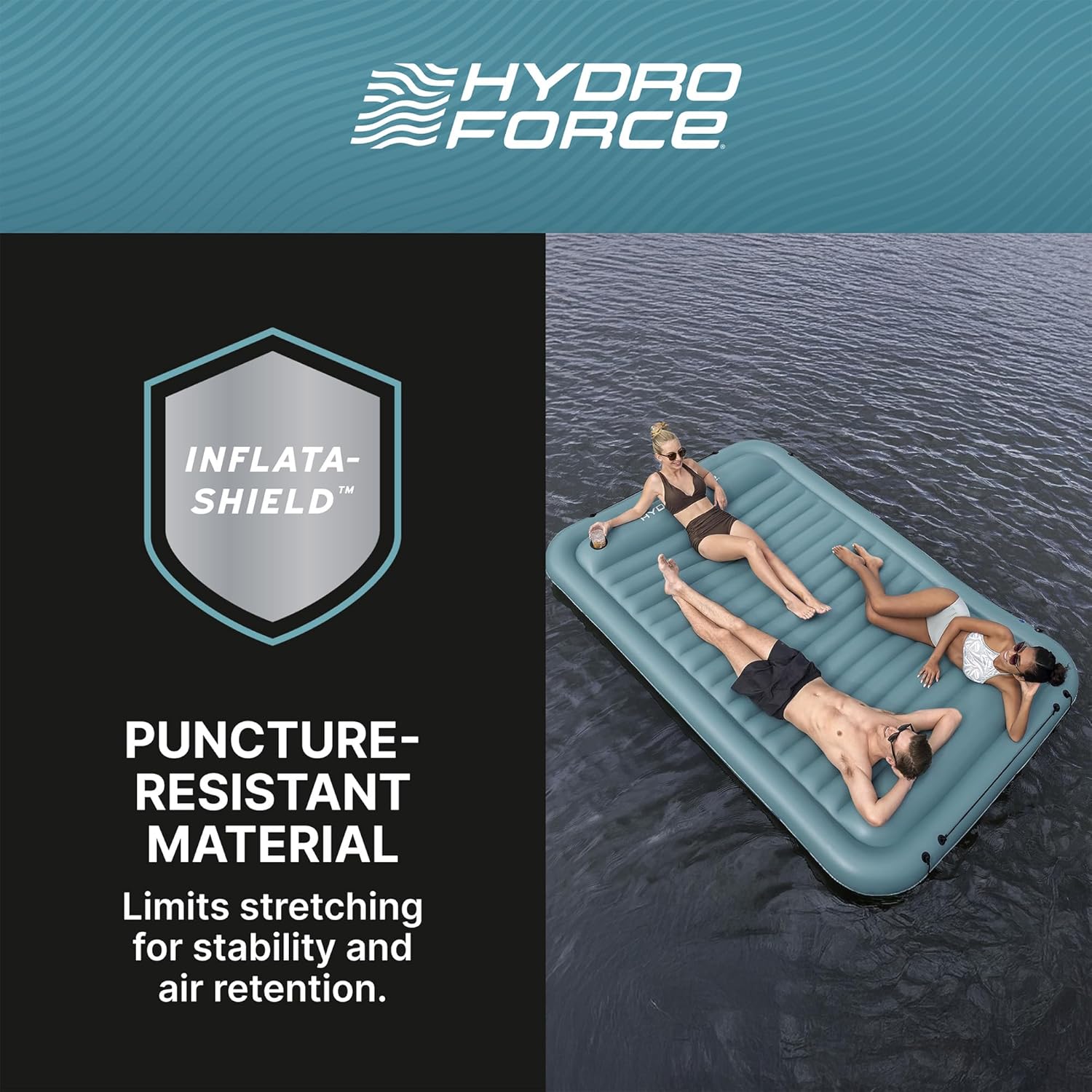 Bestway Hydro-Force Sun Soaker Inflatable Water Floating Platform 4 Person Lake Raft Lounger with Built-in Cup Holders, 106 Inches, Blue