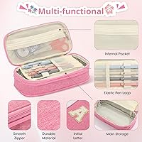 Vista 5 de Bolsa para lápices, Estuche para lápices para niñas y mujeres, estuche para lápices preppy, estuche grande inicial para lápices con cremallera