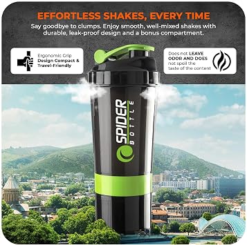 Protein Shaker Bottle 500ml With Extra Compartment - Gym Shaker Bottle For Men & Women, Perfect For Protein Shakes & Supplements (Green)
