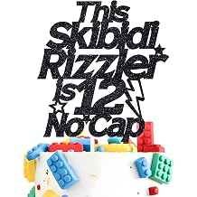 This Skibidi Rizzler is 12 No Cap Cake Topper, Funny Modern Z Twelve Years Old, Bruh Im 12, 12th Birthday Party Decoration Supplies, Black Glitter