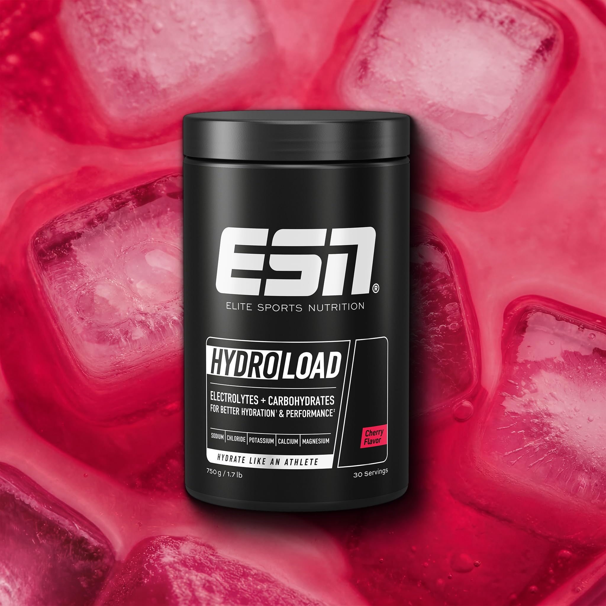 ESN Hydroload Electrolytes, 750 g, 30 Portionen, Cherry | Kohlenhydrat-Elektrolyt-Lösung für verbesserte Wasseraufnahme, vegan - made in Germany