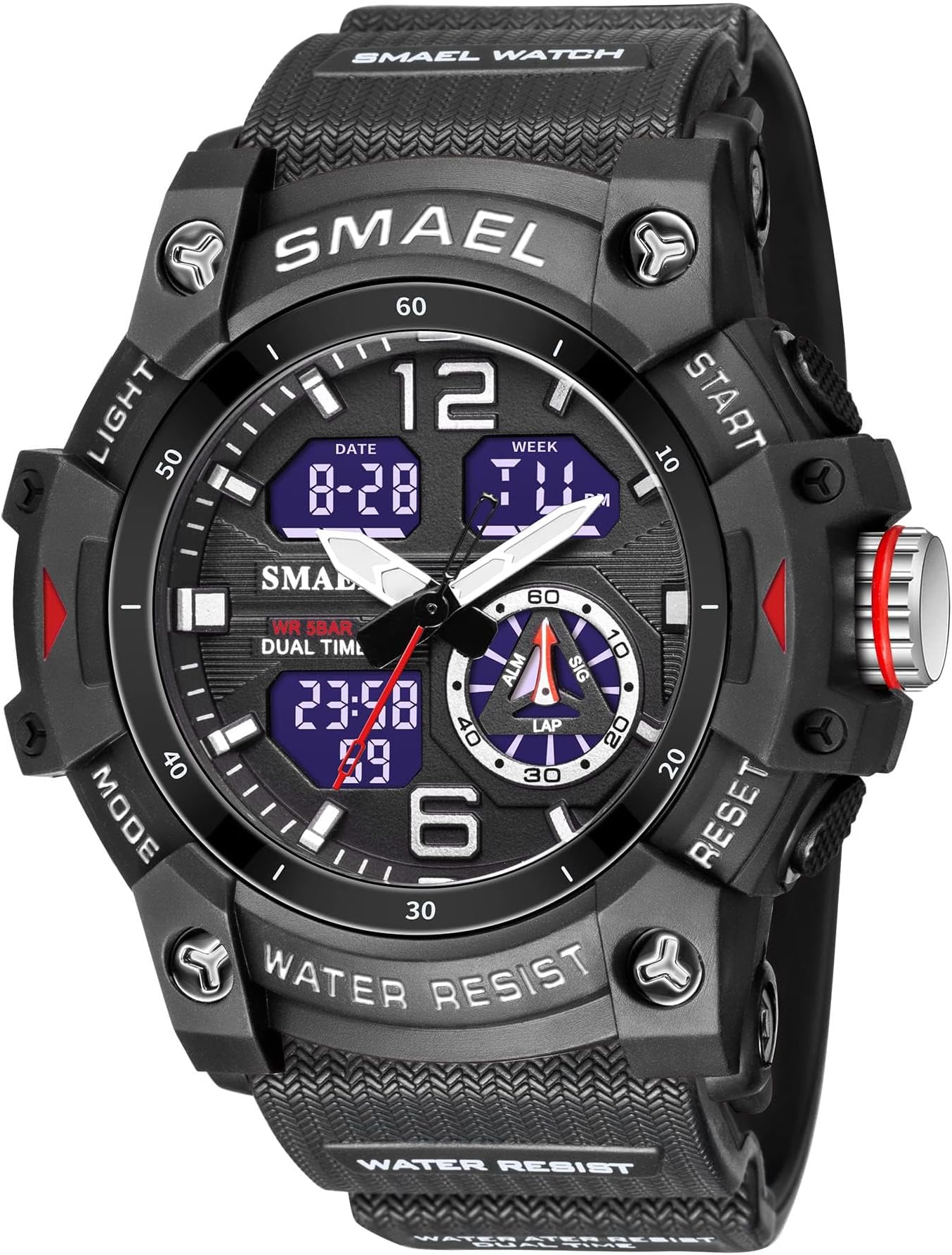 Men's Large Face Outdoor Sports Watches Military S-Shock Watch Waterproof, Backlight, Alarm, Stopwatch Features - Rugged Wristwatch for Training, Hiking, and Adventure