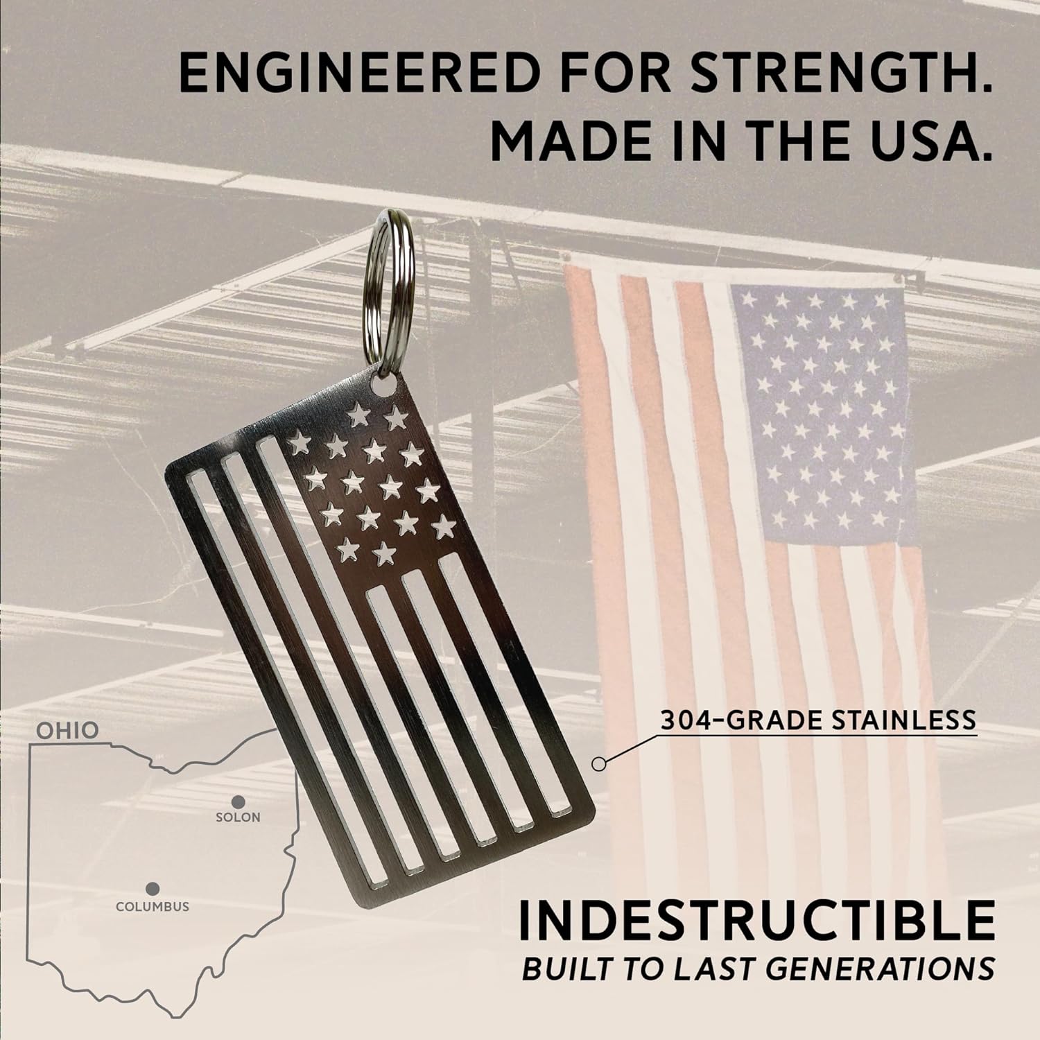 Arotags American Flag Keychain - Heavy Duty Stainless Steel Patriotic Key Ring - Made in USA EDC Tactical Accessory - Image 4