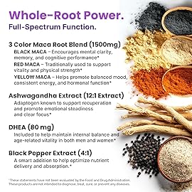 6-in-1 Organic Maca Root Ashwagandha Capsules 1710mg with DHEA and Black Pepper Fruit Extract for Women and Men - Black Maca Supplement for Stamina, Bone and Mood Support Supplement, 120ct (Pack of 2)