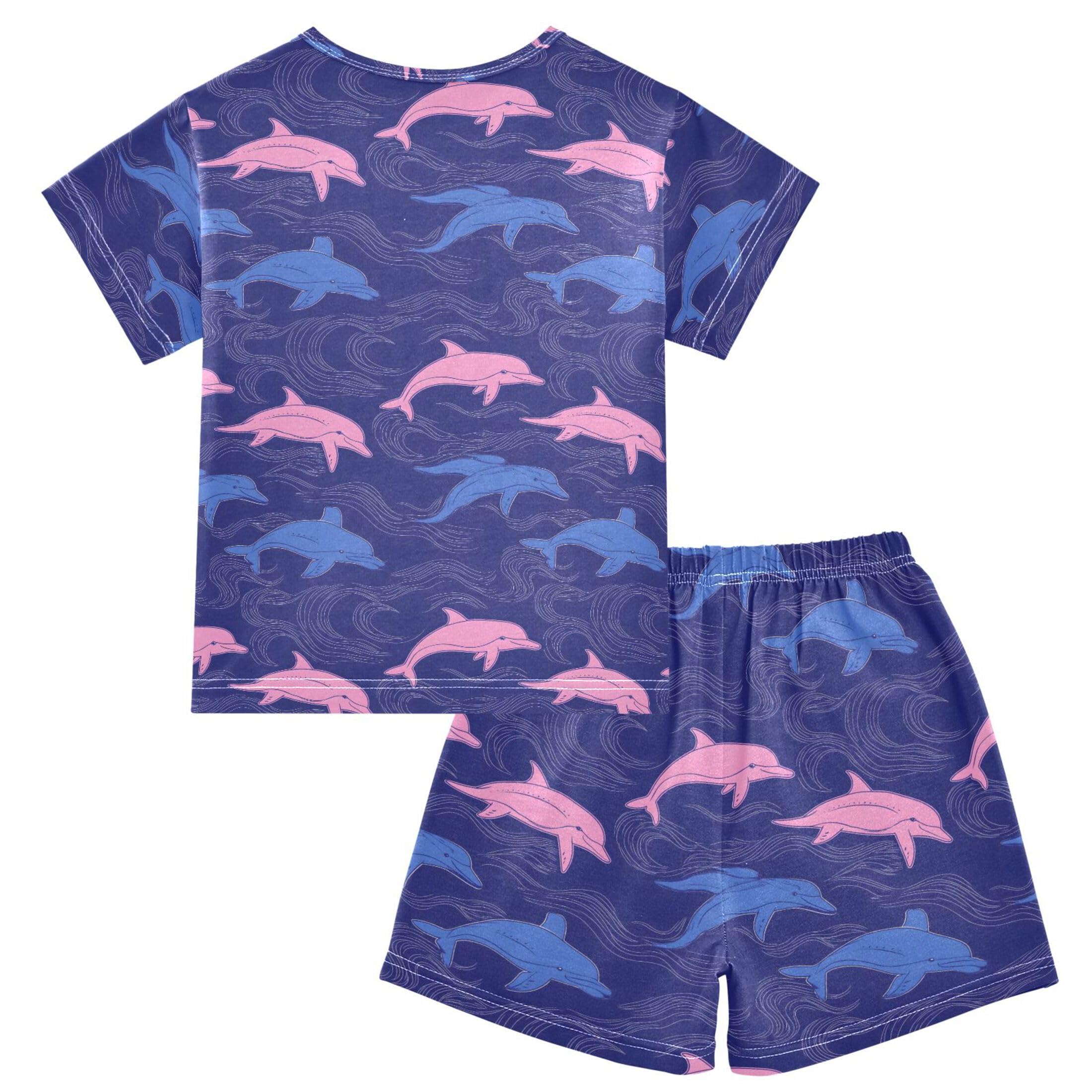 UMIRIKO Dolphins Wave Short Sleeve Pajamas Set Sleepwear PJs Nightwear B0403828