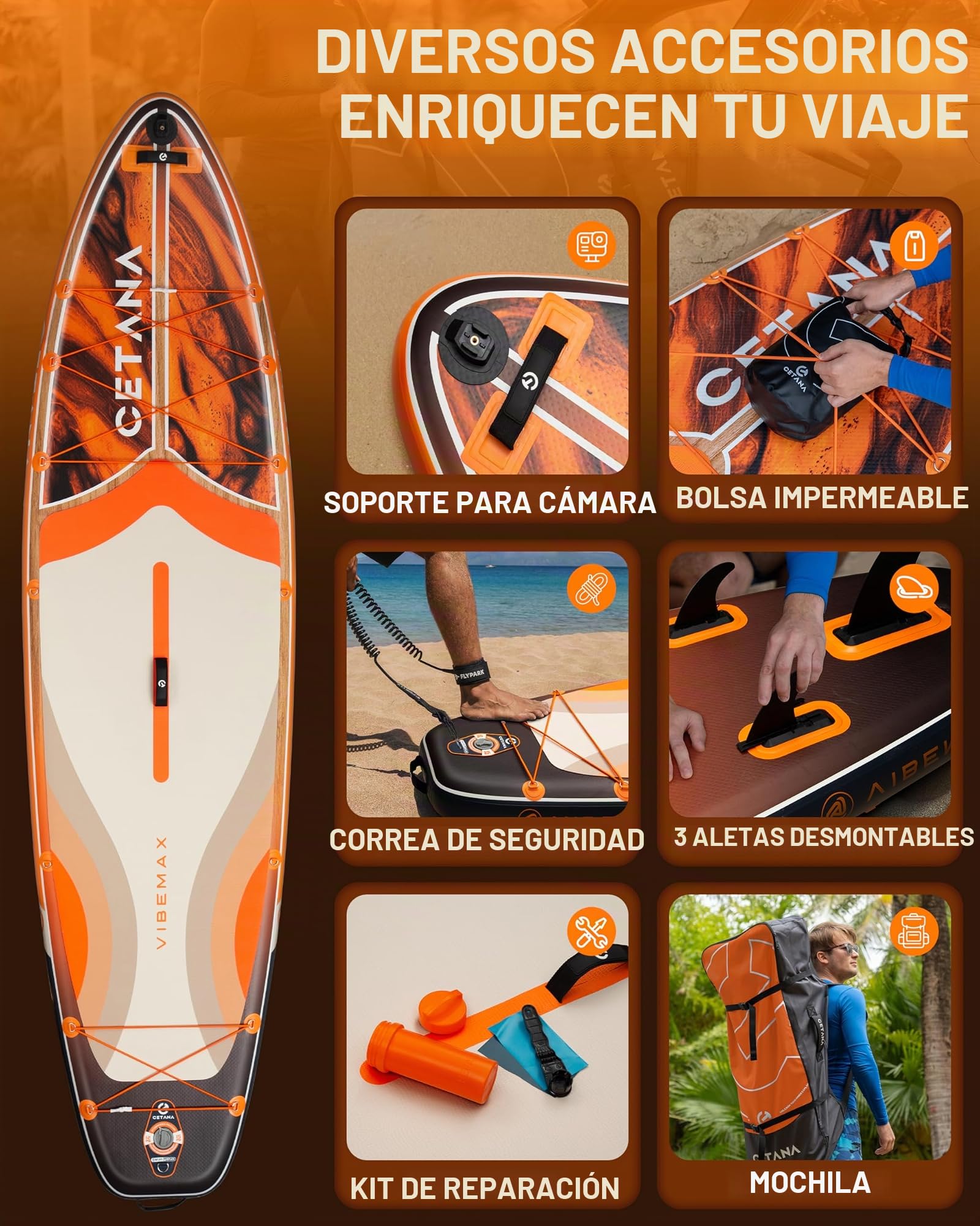 CETANA Tabla de Paddle Surf Hinchable 351cm con Accesorios Incluidos de Primera Calidad, Remo Ajustable, Bomba de Mano, Mochila de Transporte. 351 x 89 x 15 cm, Soporta hasta 204Kg