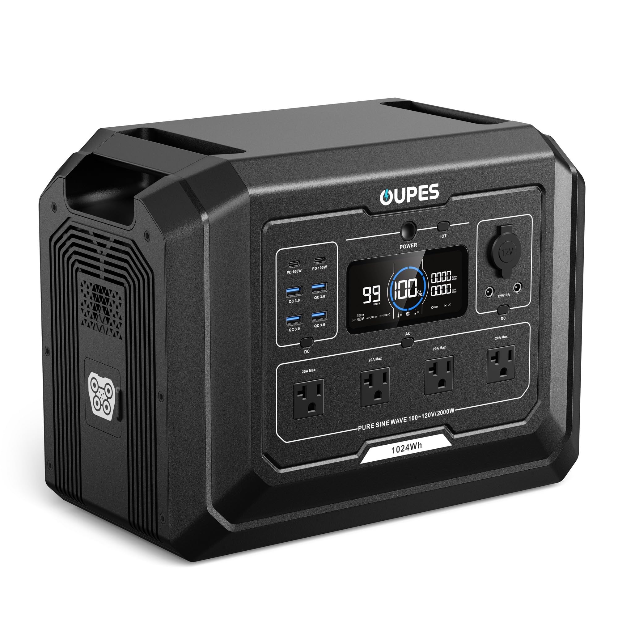 OUPES Mega 1 Portable Power Station 2000W (Surge 4500W), 1024Wh LiFePO4 Battery Solar Generator, Expandable to 5kWh, UPS, for Home Backup Power, Camping & Road Trips (Solar Panel Optional)