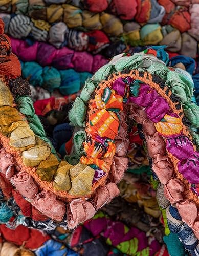 Miniatura 6 de Unique Loom Alfombra trenzada de la colección Chindi, multirayas (camino de mesa de 1 pies 2 pulgadas x 8 pies, multicolor y negro)