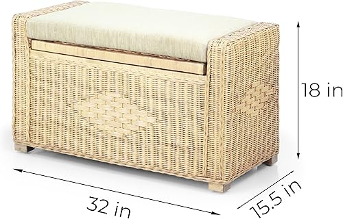 Miniatura 16 de Bruno - Organizador de mimbre hecho a mano con cojín de mimbre de 32 pulgadas, color marrón oscuro Marrón oscuro,Colonial,Natural,Blanco