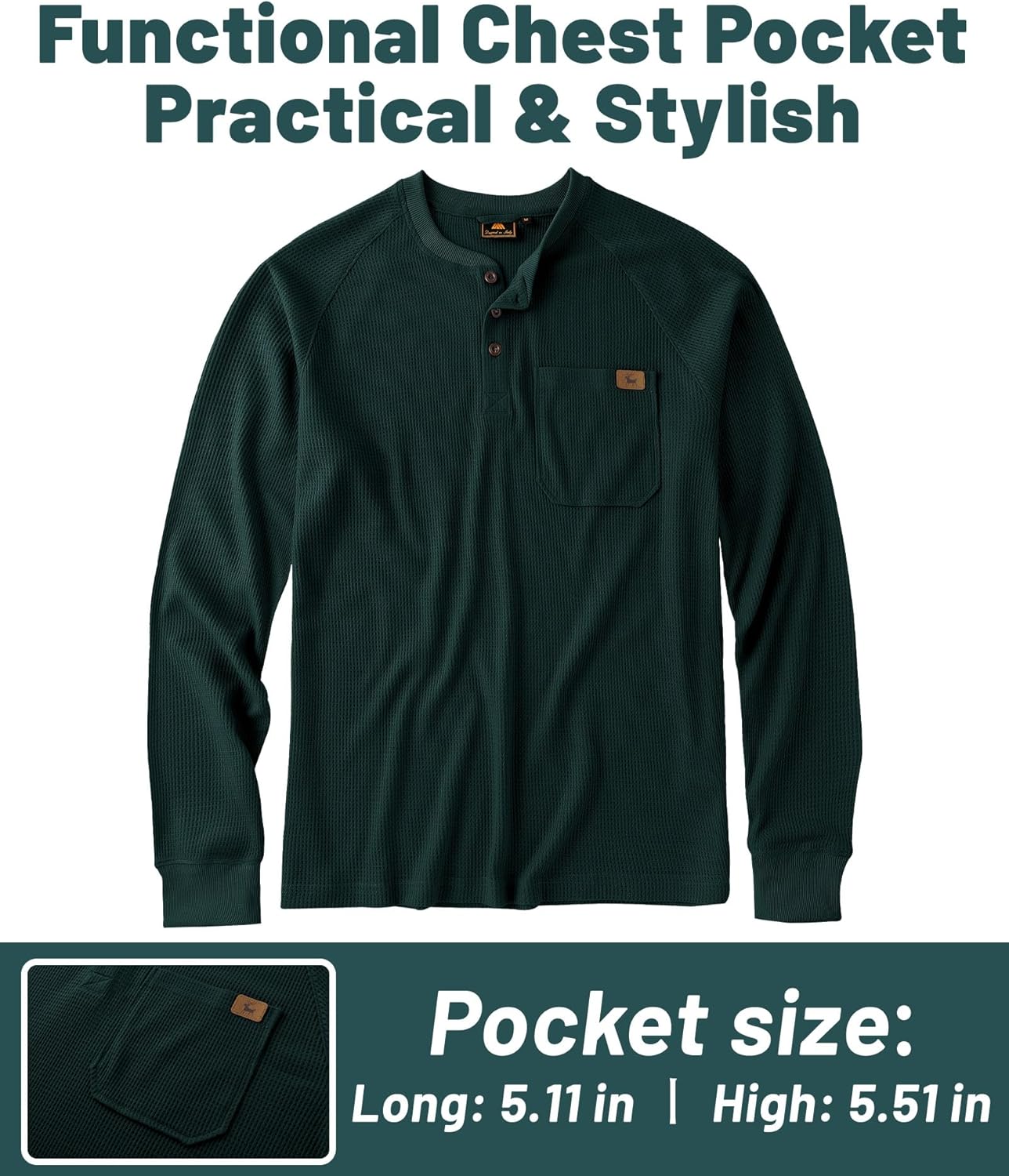 ZITY Long Sleeve Henley Shirts for Men Casual Waffle Thermal Fashion Pullover 3-Button T-Shirt with Pocket - Image 3