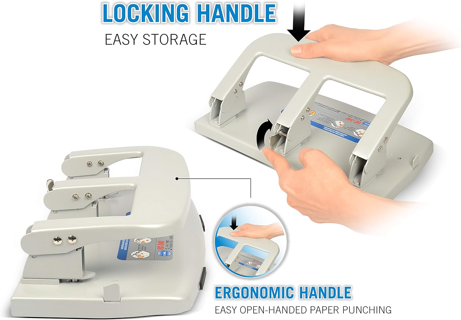 Carl, Medium-Duty 3 Hole Paper Punch, 40 Sheet Punch Capacity, Metallic, Model:HC-340