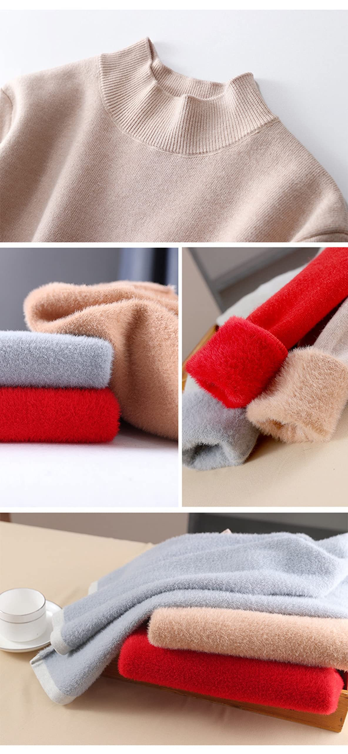 Suéter De Invierno Para Mujer - Suéter De Lana De Medio Cuello Alto Para Mujer De Invierno Moda Delgado Forrado De Punto Casual Grueso Jersey De Manga Larga Suave Cálido Forrado De Vellón Color