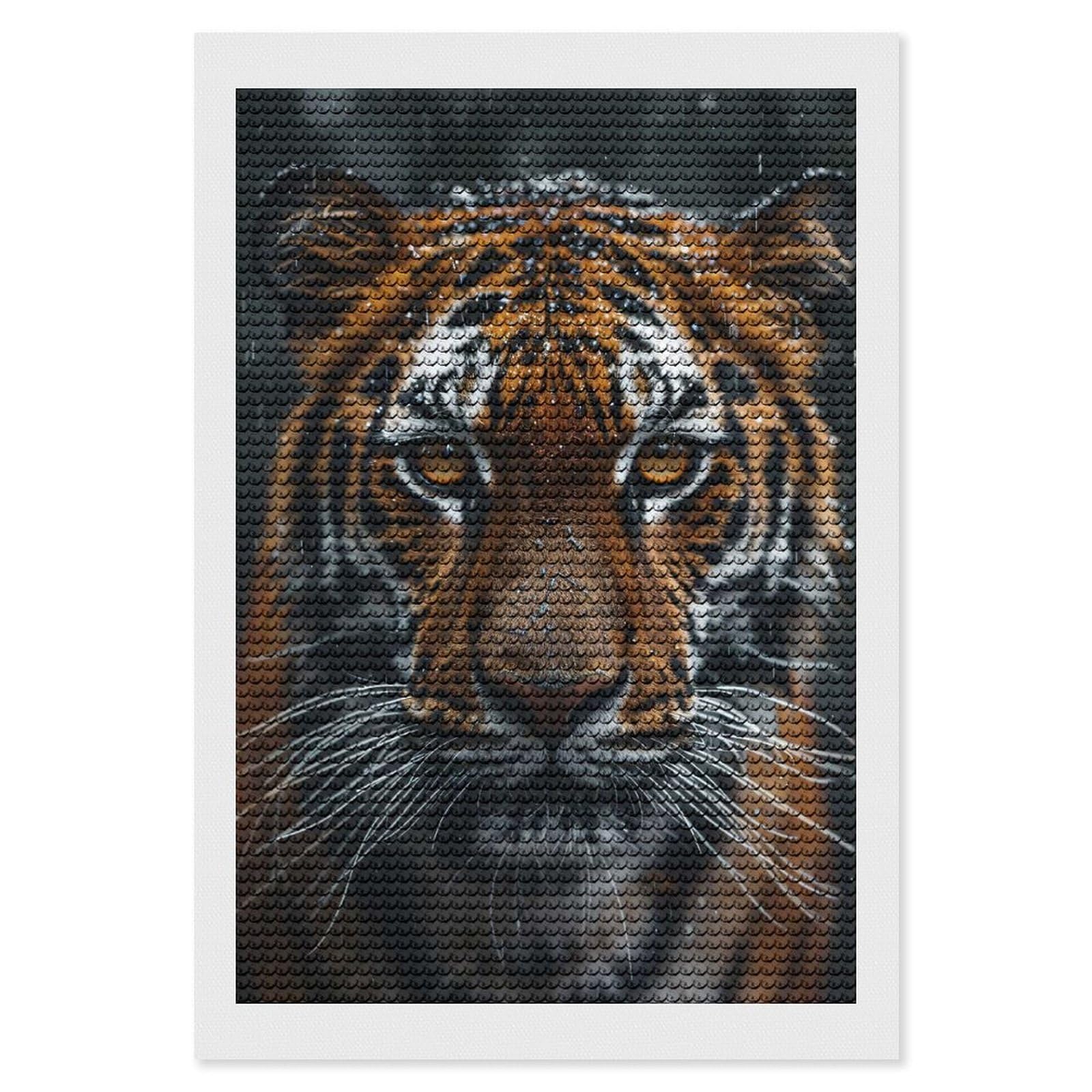 Junmoney Tiger Portrait in The Rain 5D Diamond Painting Kit 8"x12", Relaxing DIY, Mindful Craft Project, Full Kit Included, Thoughtful Present