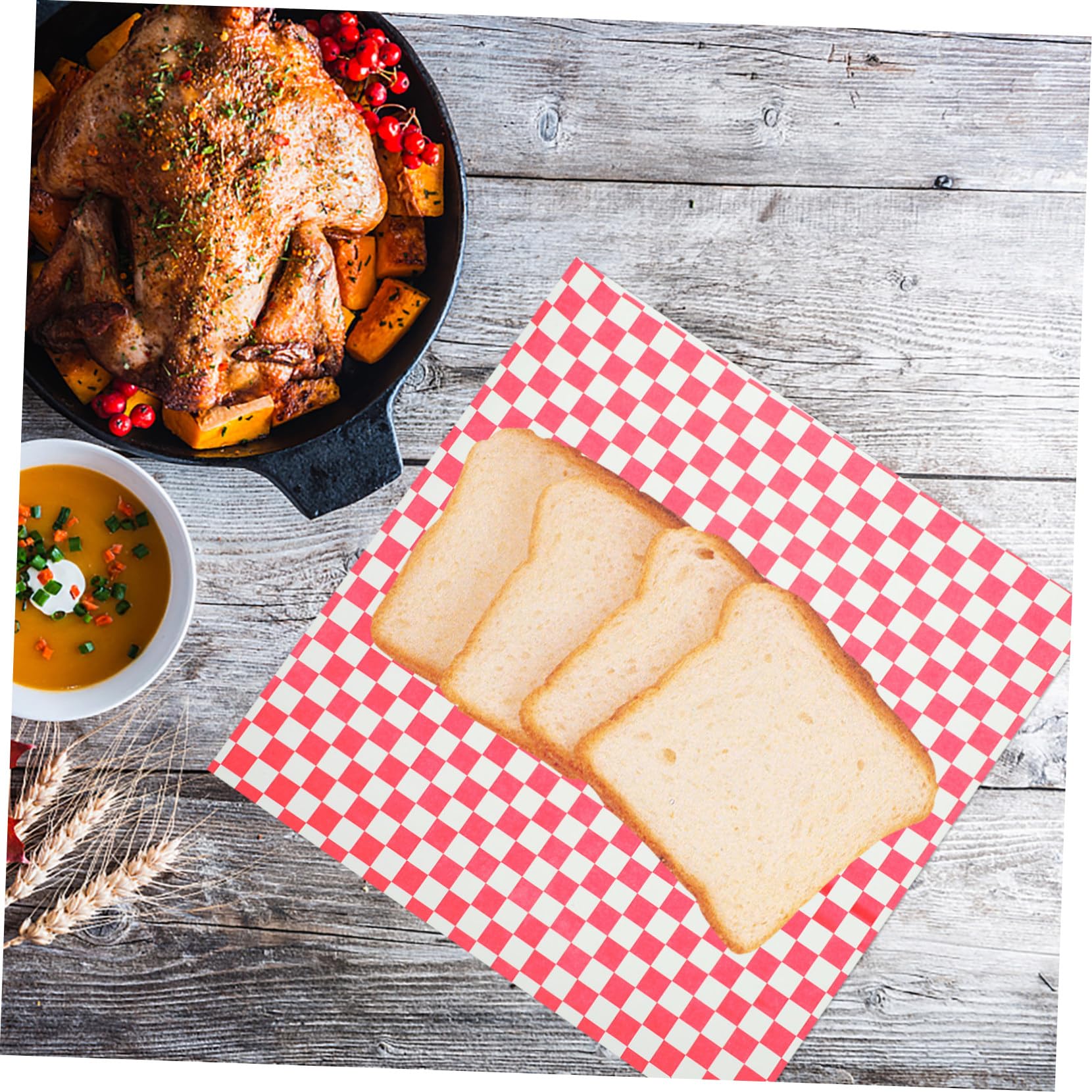 GRIRIW 100 Sheets Checkered Food Basket Liners Oil Wrapping Paper for Burgers Sandwiches Snacks Greaseproof Multipurpose Food Wraps