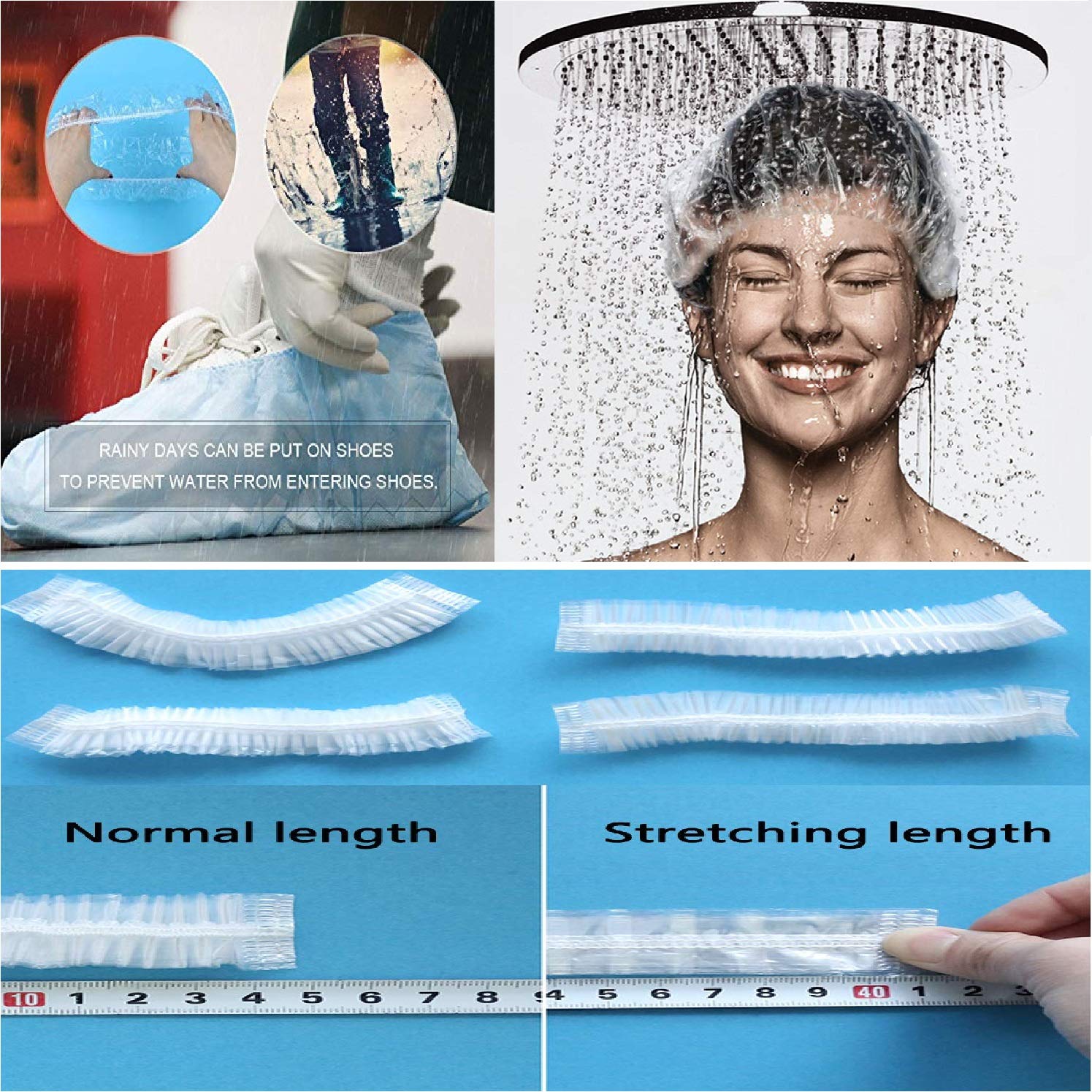 100 PCS Clear Disposable Plastic Shower Caps Large Elastic Thick Bath Cap For Women Spa,Home Use,Hotel and Hair Salon,Pack of 100 Individually Wrapped…
