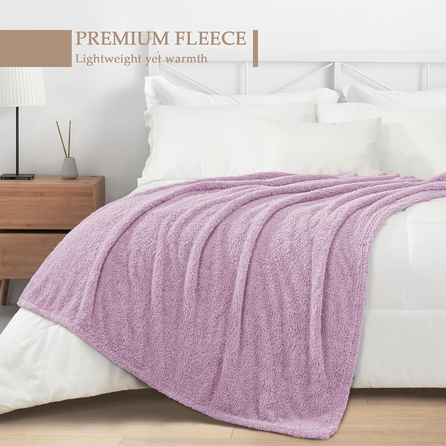 Exclusivo Mezcla Fleece Light Purple Throw Blanket for Couch Sofa, Ultra Soft, Lightweight and Fluffy Blankets for Women, All Season, 50x60 Inches - Image 3