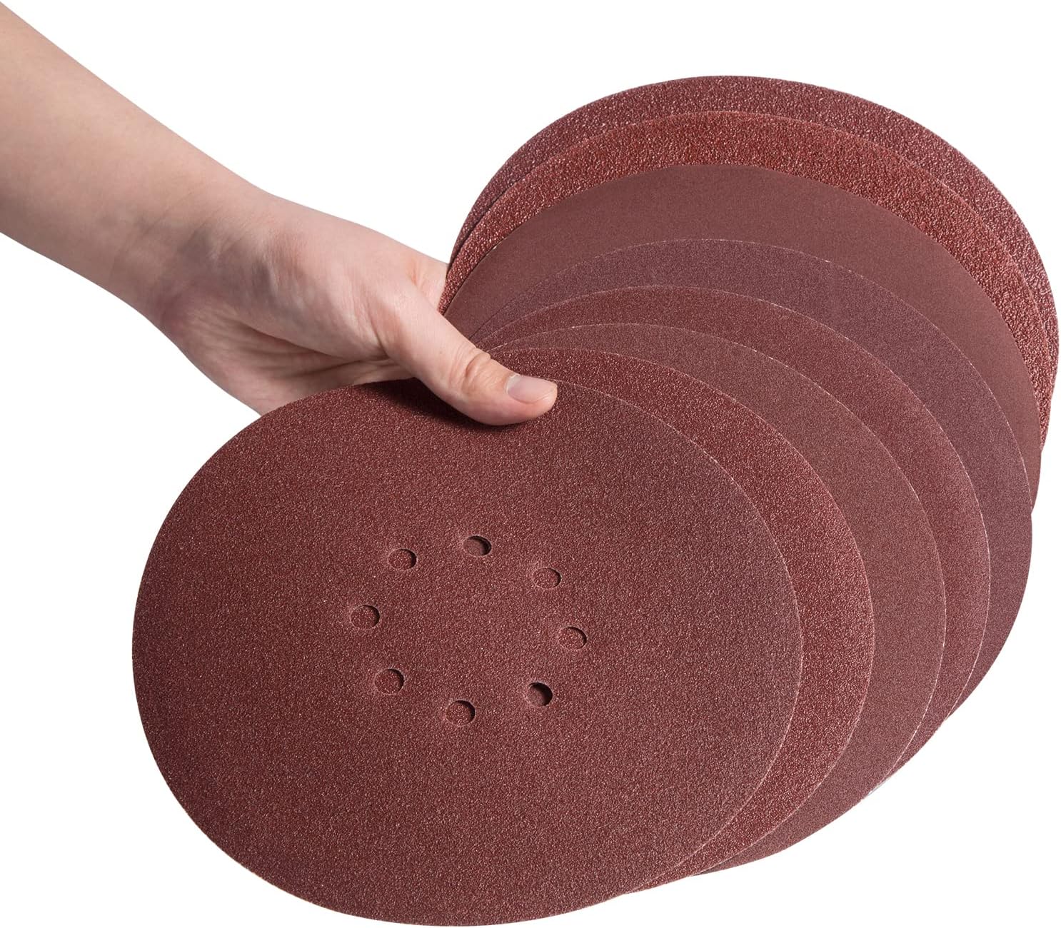 SATC 80PCS 225mm Sanding Discs Hook and Loop 40/60/80/100/120/150/180/240 Grits Sandpaper Set 8 Holes Sanding Pads Assorted for Drywall Sander and Polisher - 10 Pcs of Each Grit Size