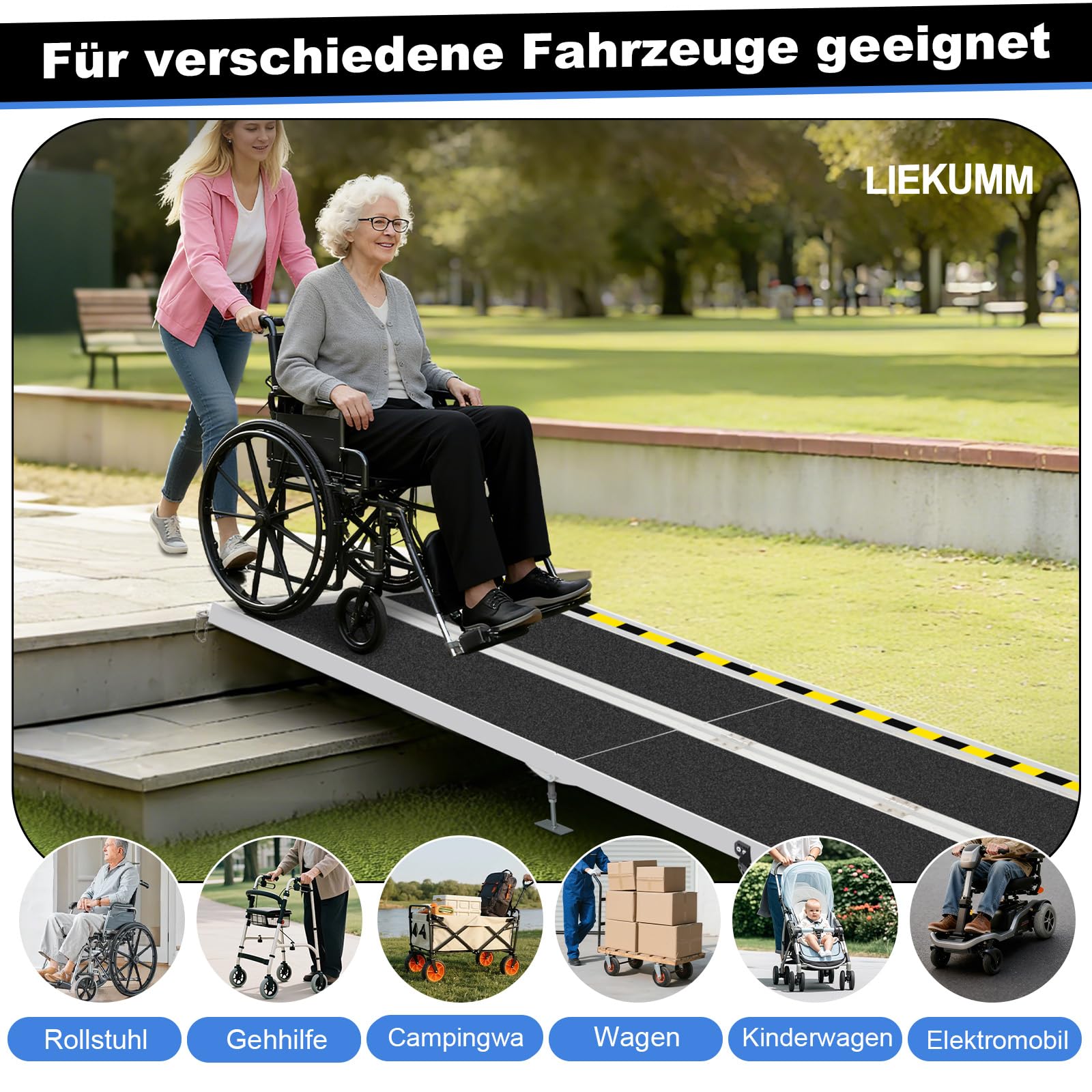 LIEKUMM Rampas para Silla de Ruedas 243 cm, Capacidad de Carga 300 kg Aluminio Rampa Antideslizante, Rampa Silla de Ruedas Portátil para Escalera, Escalon, Umbral, Menaje del Hogar