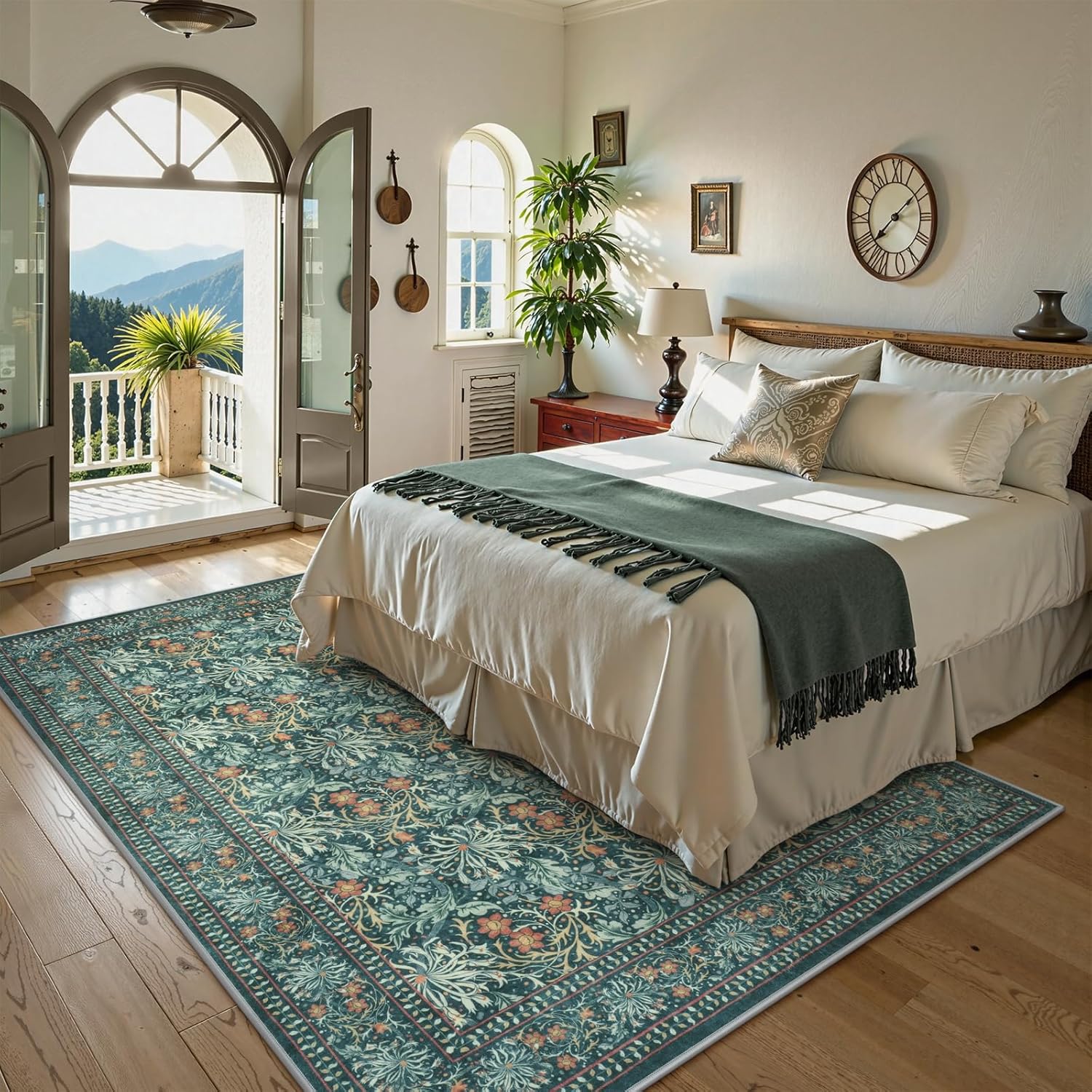 Collive 5x7 Area Rugs for Living Room Bedroom, Washable Boho Vintage Floral William Morris Botanical Rug, Soft Non Slip Low Pile Stain Resistant Carpet for Dining Room Office, Teal