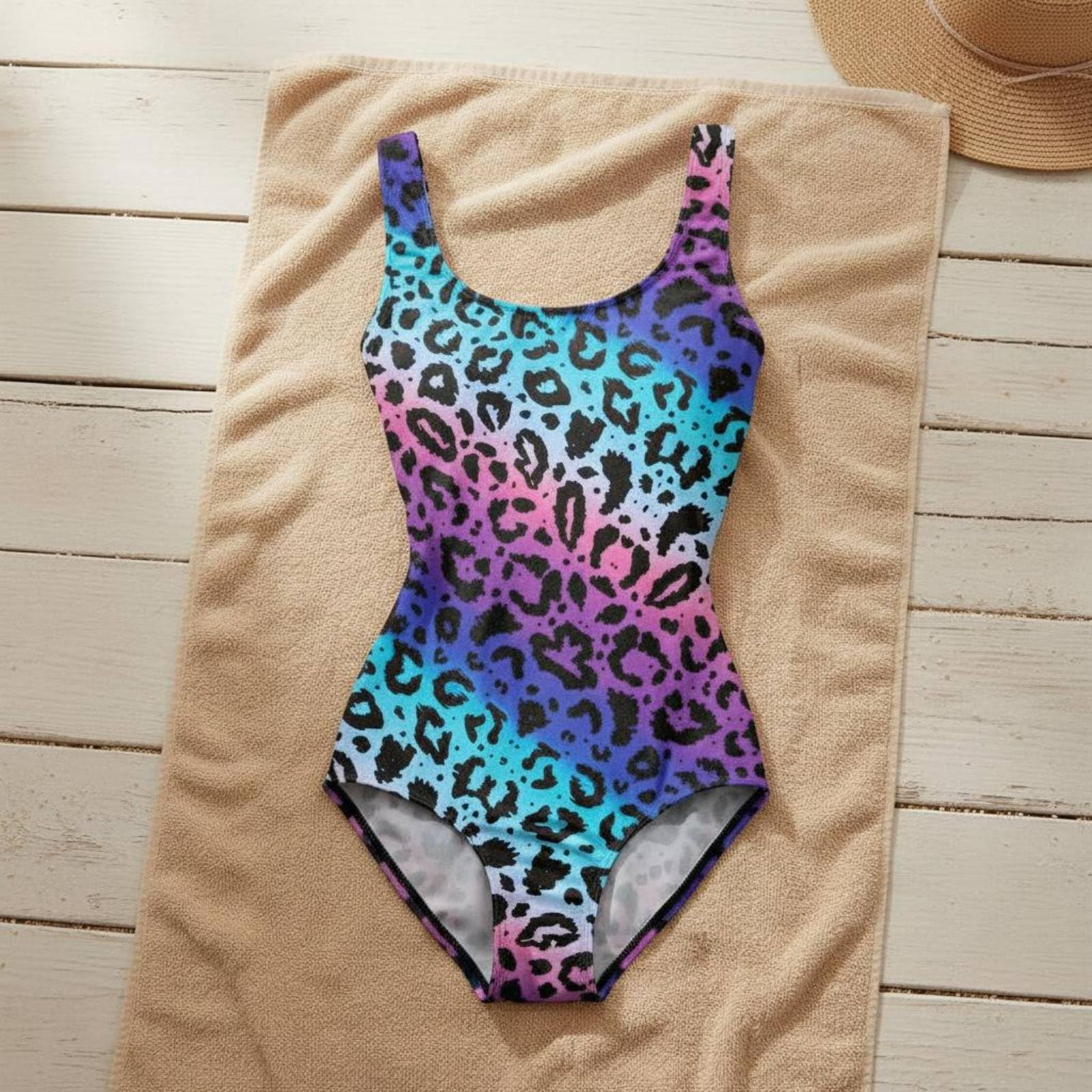 SNAPPSY Feline Print Single-Piece Swimsuit Alluring Exotic Print Monokini Gradient Color Bodysuit Flattering U-Neck Single-Piece, L, Xg202-1010-picture-12