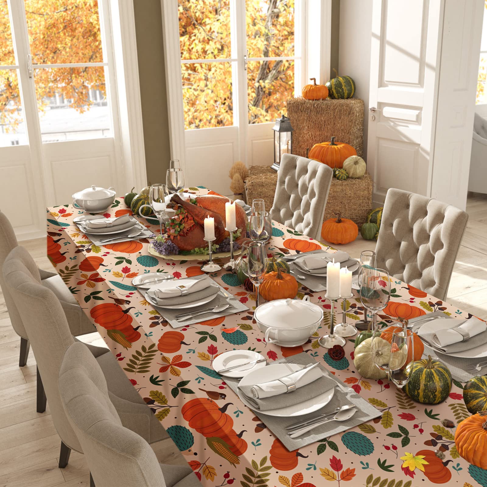 Thanksgiving Tablecloth Set - 3 Pack Disposable Plastic Table Covers 54x108 Inch, Turkey Pumpkin Fall Decor