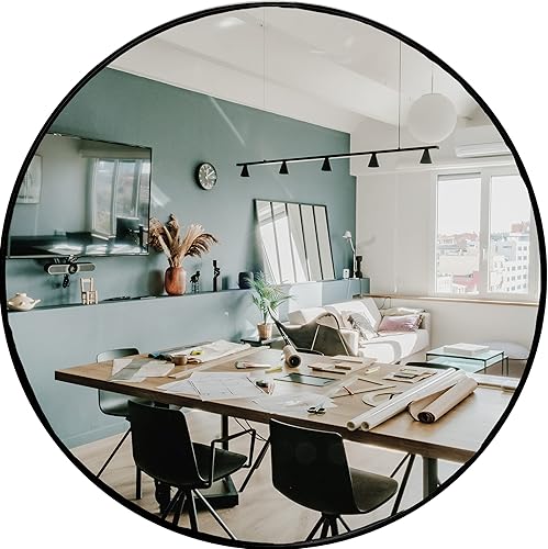 HBCY Creations Espejo redondo pequeño, espejo de pared negro de 16 pulgadas para entrada, baño, sala de estar y más, espejo minimalista moderno para