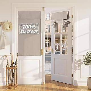 100% Blackout Linen Door Window Curtains for French Door, Tricia Room Darkening Adhesive Privacy Assured Thermal Insulated Blinds for Kitchen Glass Window, W 26 x L 40, 1 Panel, Sand