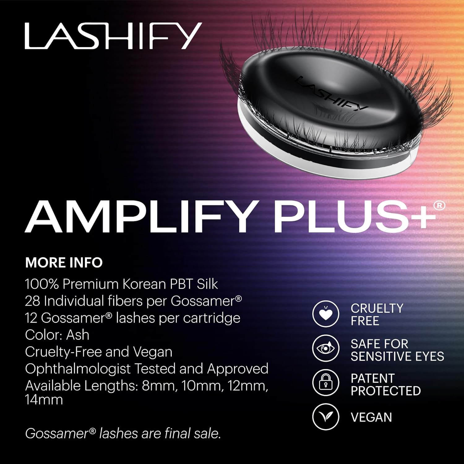 Lashify Amplify Plus+ 14mm Eyelash Extensions Refill in Ash Color, Easy DIY False Lashes for the Most Delicate, Natural and Long Lasting Look