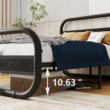 4ft6 Double Bed Frame with Headboard,Bed Base,Black