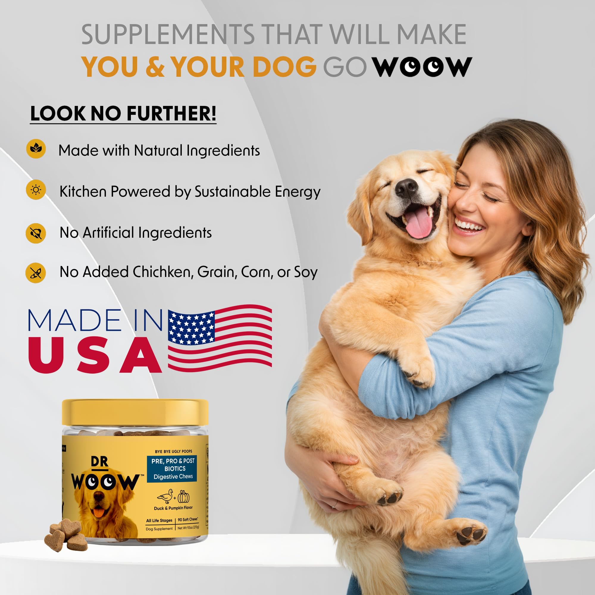 Probiotics Supplements for Dogs Soft Chews (90 CT) – Digestive Support + Gut Balance & Healthy Stool Support – Probiotics + Digestive Enzymes – Duck & Pumpkin Flavor – Made in USA - image 4