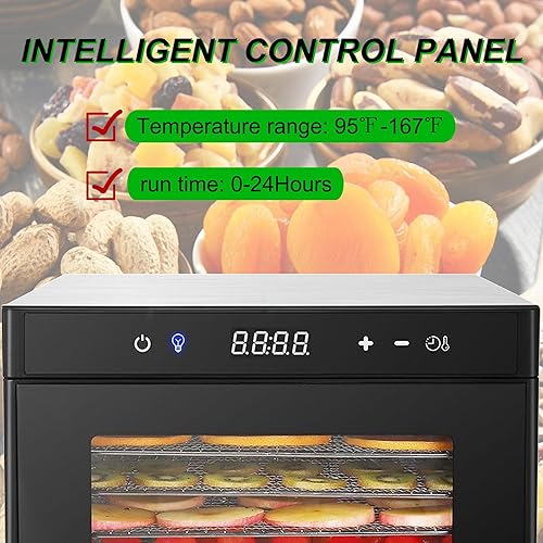 Miniatura 4 de Wixkix - Máquina deshidratadora de alimentos con 8 bandejas, deshidratador de acero inoxidable para alimentos y carne seca y secadora de frutas,