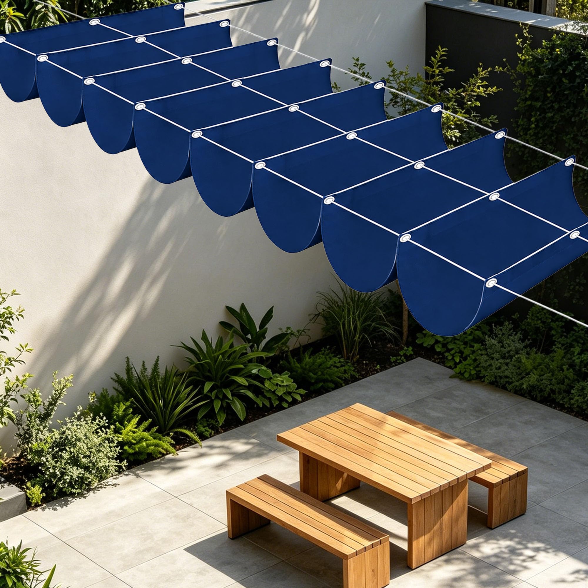 Wysuwany Żagiel Przeciwsłoneczny 1000 x 320 cm Ochrona Przed Słońcem Baldachim Teleskopowy Łatwy Montaż Do Ogrodu, Patio, Trawnika Dark, Ciemnoniebieski