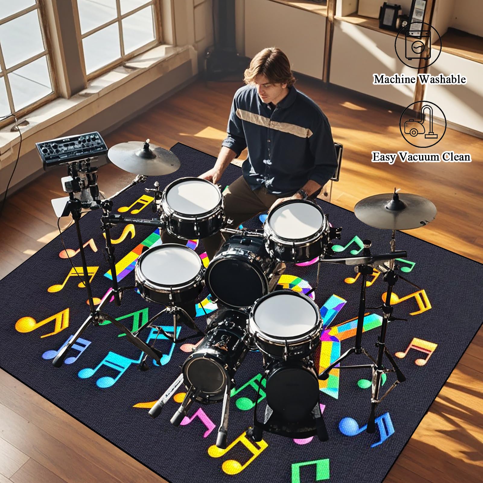 Tappeto per Batteria Tappeto a Tamburo Acustica 140 x 120 cm Tappeti Antiscivolo Insonorizzato per Batteria Elettroniche Rullante Grancassa Strumenti Musicali Tappeto A Tamburo Tappeto Batteria