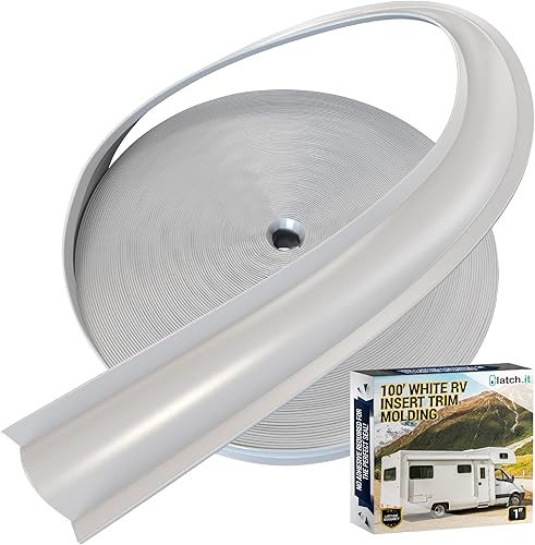 LATCH.IT Inserto de moldura para RV de 1 pulgada (blanco) Exterior de moldura de RV de 100 pies Moldeo de esquina de vinilo resistente a los rayos